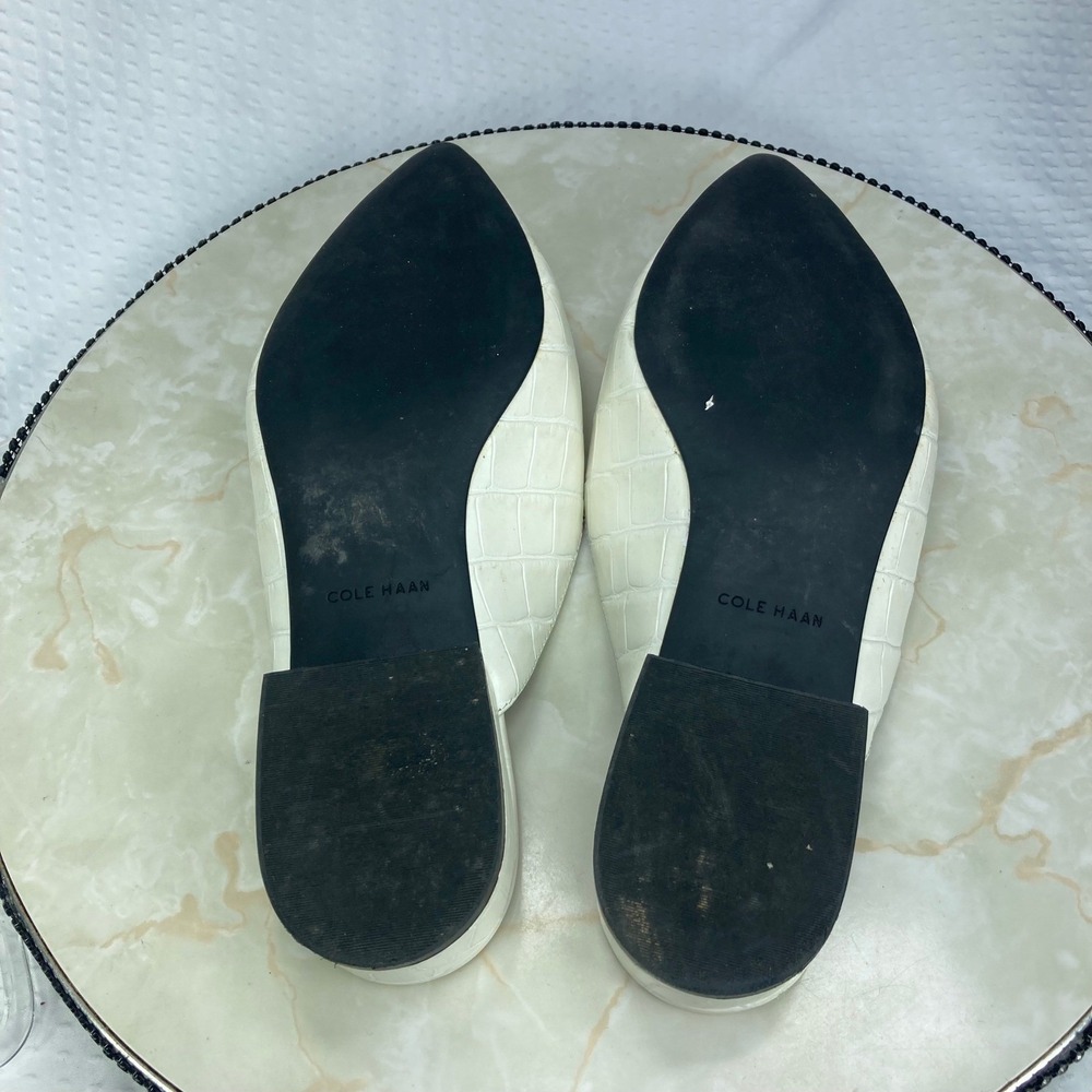 Cole Haan Grand.OS Croc Embossed Leather Pointed Toe Mules Womens 9 Ivory Flats - Picture 4 of 4